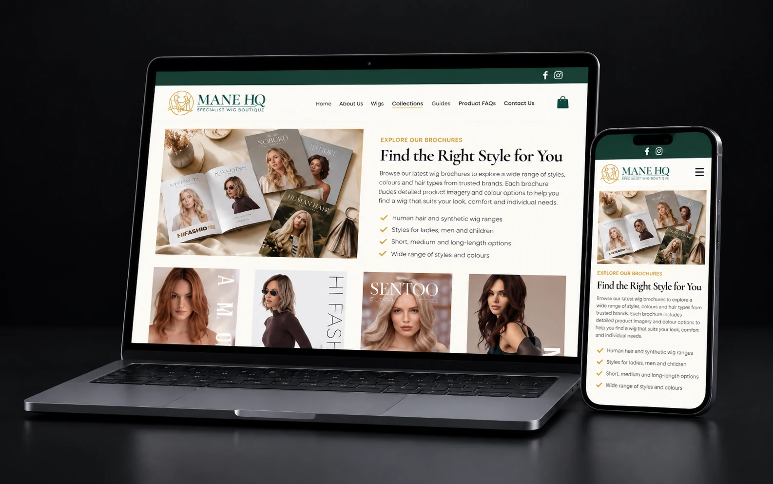 Mane HQ website displayed on a laptop and phone
